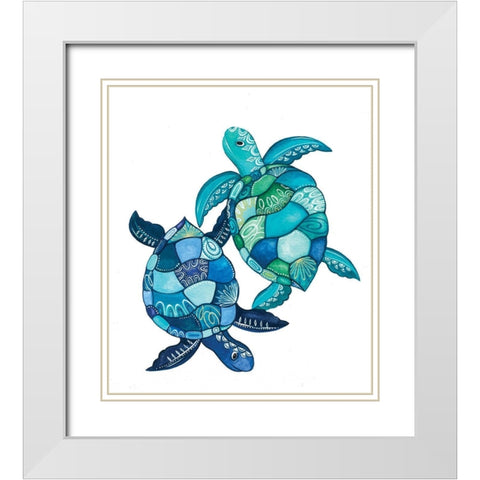 Sea Turtles White Modern Wood Framed Art Print with Double Matting by P.S. Art