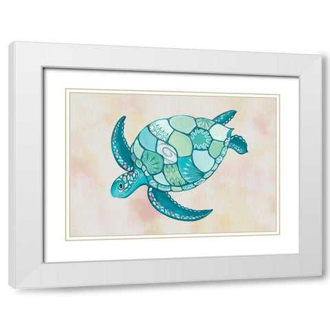 Sea Turtle White Modern Wood Framed Art Print with Double Matting by P.S. Art