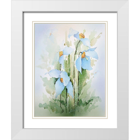 Blue Flowers II White Modern Wood Framed Art Print with Double Matting by P.S. Art