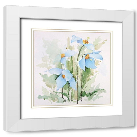 Blue Flowers III White Modern Wood Framed Art Print with Double Matting by P.S. Art