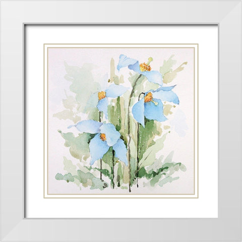 Blue Flowers III White Modern Wood Framed Art Print with Double Matting by P.S. Art