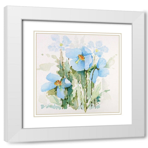 Blue Flowers IV White Modern Wood Framed Art Print with Double Matting by P.S. Art