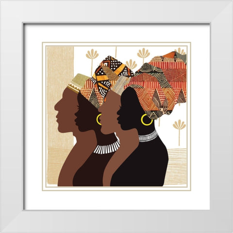 African Men and Women White Modern Wood Framed Art Print with Double Matting by P.S. Art