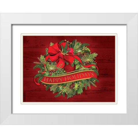 Christmas Wreath White Modern Wood Framed Art Print with Double Matting by P.S. Art