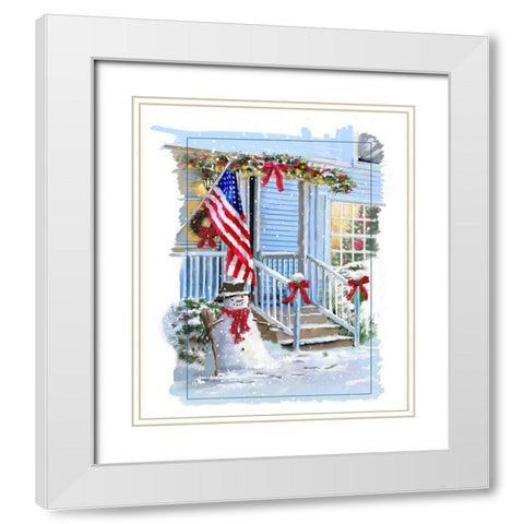 Patriotic Snowmen White Modern Wood Framed Art Print with Double Matting by P.S. Art