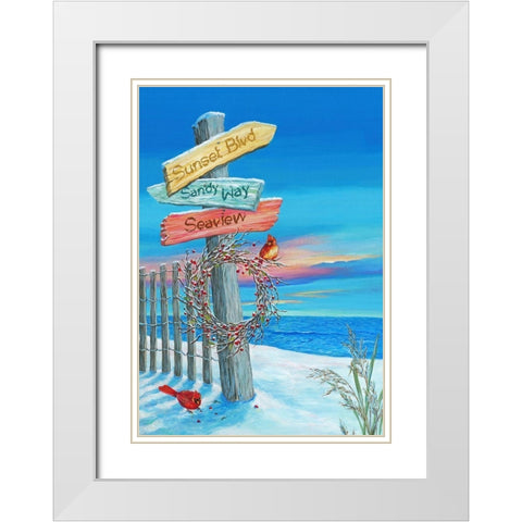 Beach Directions White Modern Wood Framed Art Print with Double Matting by P.S. Art