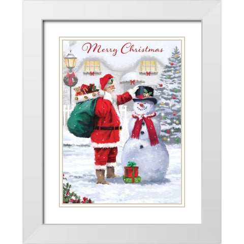 Santa Snowman White Modern Wood Framed Art Print with Double Matting by P.S. Art