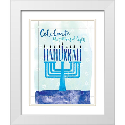 Hanukkah White Modern Wood Framed Art Print with Double Matting by P.S. Art