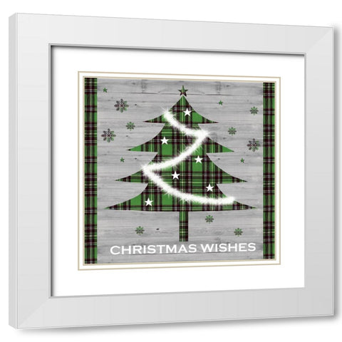 Christmas Wishes Tree White Modern Wood Framed Art Print with Double Matting by P.S. Art