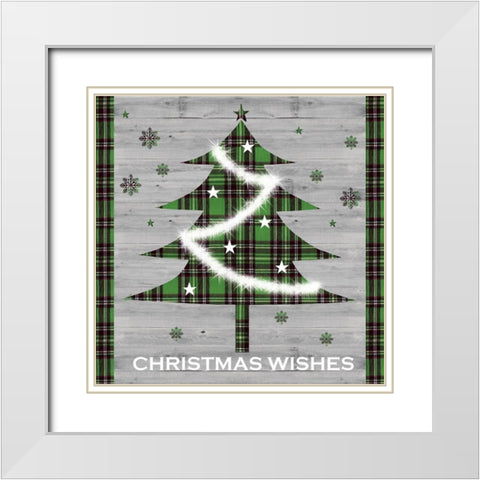 Christmas Wishes Tree White Modern Wood Framed Art Print with Double Matting by P.S. Art