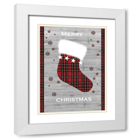 Merry Christmas Stocking White Modern Wood Framed Art Print with Double Matting by P.S. Art