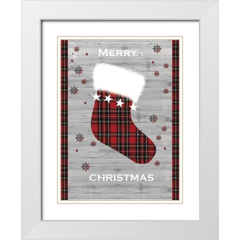 Merry Christmas Stocking White Modern Wood Framed Art Print with Double Matting by P.S. Art