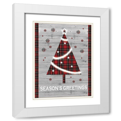 Seasons Greetings Tree White Modern Wood Framed Art Print with Double Matting by P.S. Art