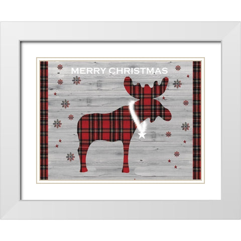 Merry Christmas Moose White Modern Wood Framed Art Print with Double Matting by P.S. Art