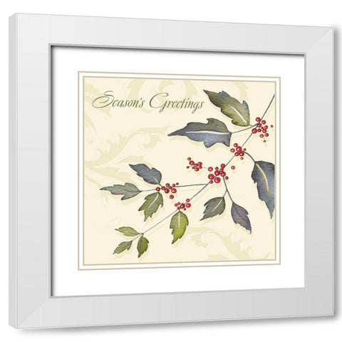 Seasons Greetings White Modern Wood Framed Art Print with Double Matting by P.S. Art