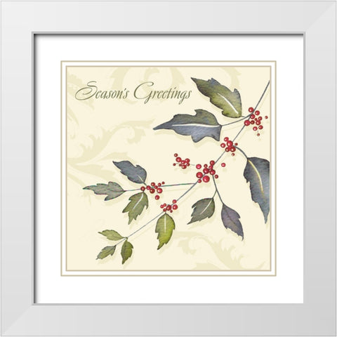 Seasons Greetings White Modern Wood Framed Art Print with Double Matting by P.S. Art