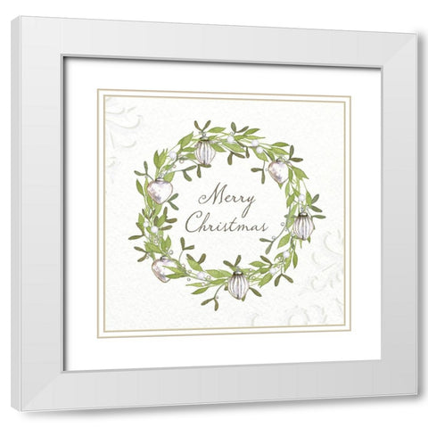 Merry Christmas Wreath White Modern Wood Framed Art Print with Double Matting by P.S. Art