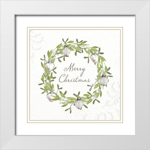Merry Christmas Wreath White Modern Wood Framed Art Print with Double Matting by P.S. Art