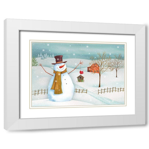 Country Snowman White Modern Wood Framed Art Print with Double Matting by P.S. Art
