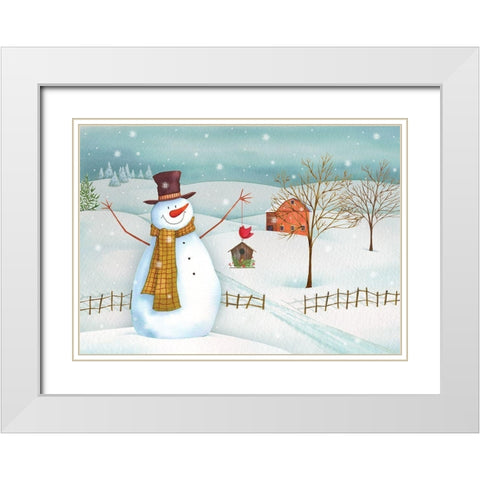 Country Snowman White Modern Wood Framed Art Print with Double Matting by P.S. Art