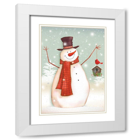 Birdhouse Snowman White Modern Wood Framed Art Print with Double Matting by P.S. Art