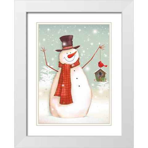 Birdhouse Snowman White Modern Wood Framed Art Print with Double Matting by P.S. Art