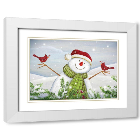 Cardinal Snowman White Modern Wood Framed Art Print with Double Matting by P.S. Art