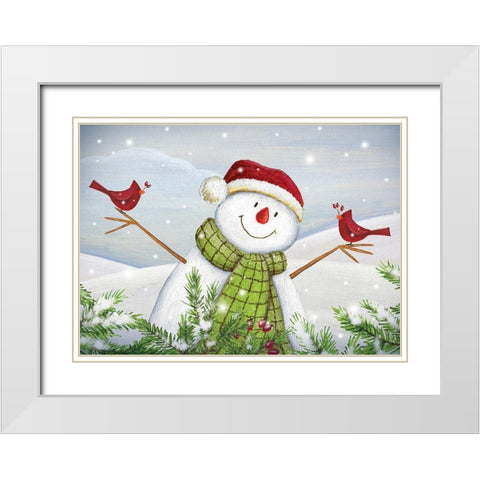 Cardinal Snowman White Modern Wood Framed Art Print with Double Matting by P.S. Art