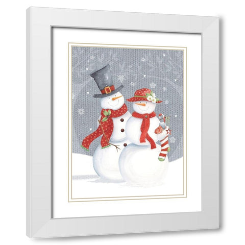 Snowman and Wife White Modern Wood Framed Art Print with Double Matting by P.S. Art