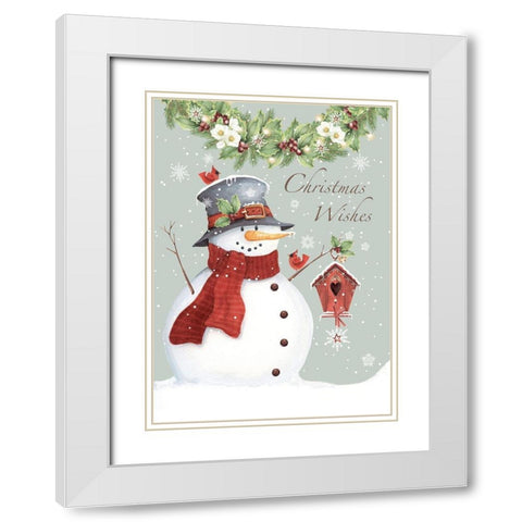 Christmas Wishes Snowman White Modern Wood Framed Art Print with Double Matting by P.S. Art
