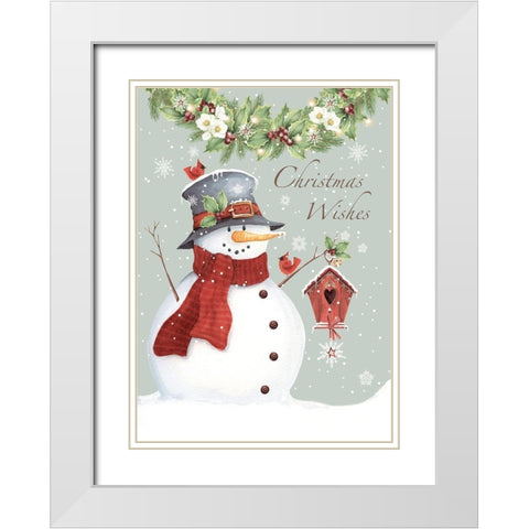 Christmas Wishes Snowman White Modern Wood Framed Art Print with Double Matting by P.S. Art