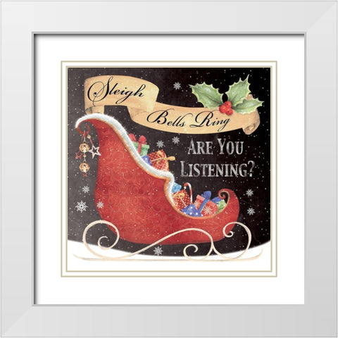 Sleigh Bells Ring White Modern Wood Framed Art Print with Double Matting by P.S. Art
