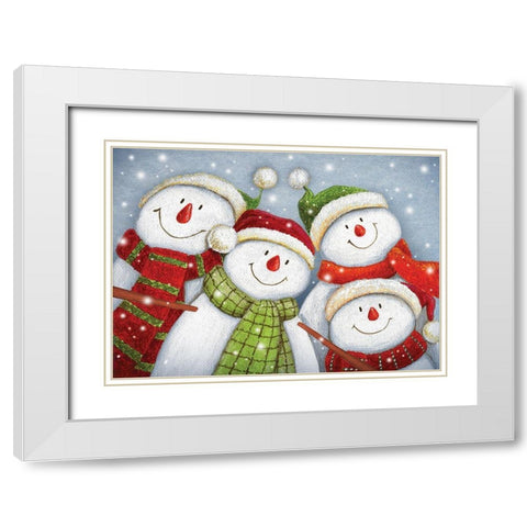 Snowman Friends White Modern Wood Framed Art Print with Double Matting by P.S. Art