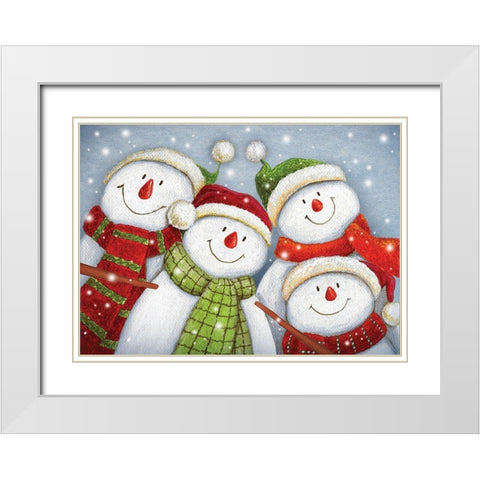 Snowman Friends White Modern Wood Framed Art Print with Double Matting by P.S. Art