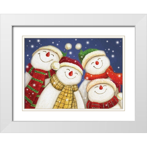Snowman Friends II White Modern Wood Framed Art Print with Double Matting by P.S. Art