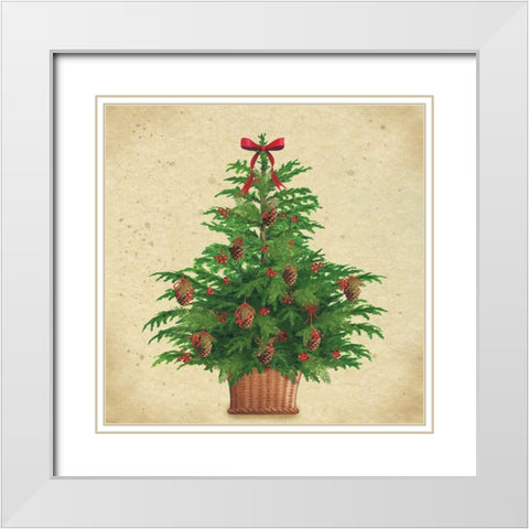 Holiday Tree White Modern Wood Framed Art Print with Double Matting by P.S. Art