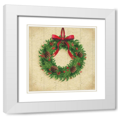 Holiday Wreath White Modern Wood Framed Art Print with Double Matting by P.S. Art