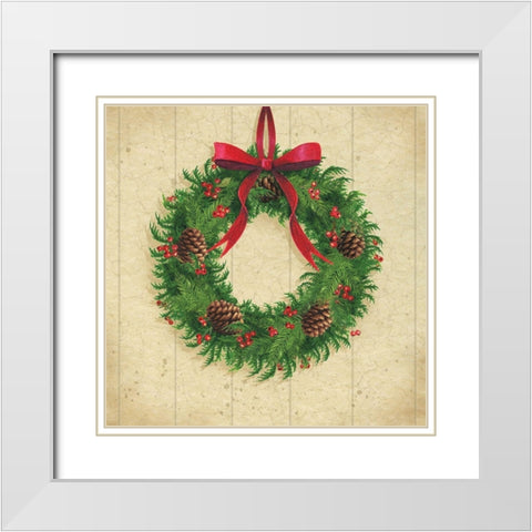Holiday Wreath White Modern Wood Framed Art Print with Double Matting by P.S. Art