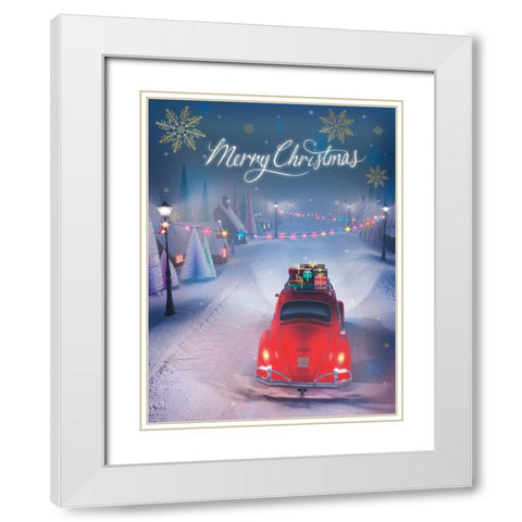 Merry Christmas White Modern Wood Framed Art Print with Double Matting by P.S. Art