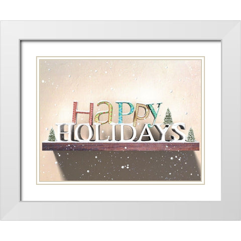 Happy Holidays White Modern Wood Framed Art Print with Double Matting by P.S. Art