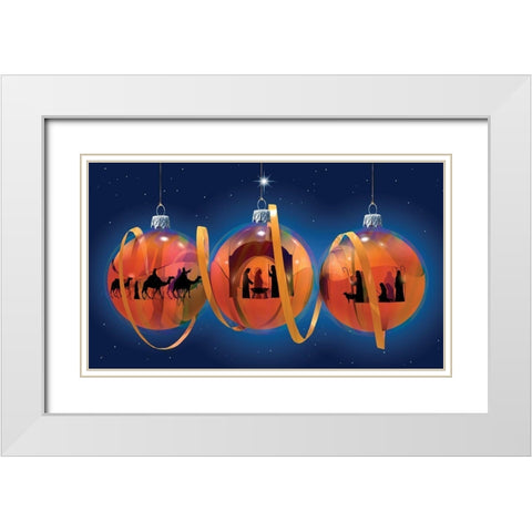Nativity Ornaments White Modern Wood Framed Art Print with Double Matting by P.S. Art