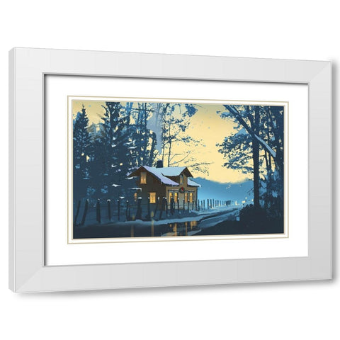 Holiday House III White Modern Wood Framed Art Print with Double Matting by P.S. Art