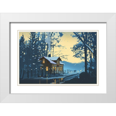 Holiday House III White Modern Wood Framed Art Print with Double Matting by P.S. Art