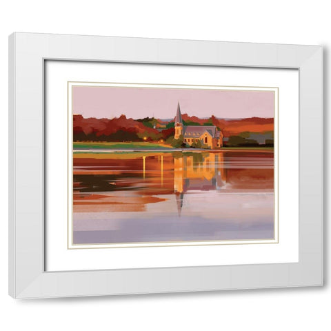 Church at Sunset White Modern Wood Framed Art Print with Double Matting by P.S. Art