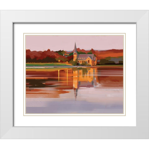 Church at Sunset White Modern Wood Framed Art Print with Double Matting by P.S. Art