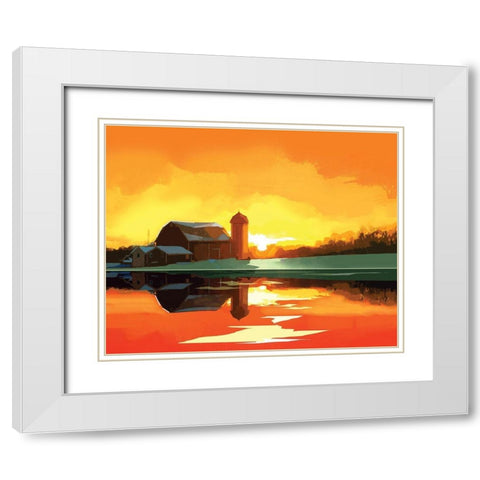 Barn at Sunset White Modern Wood Framed Art Print with Double Matting by P.S. Art