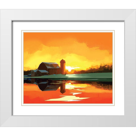 Barn at Sunset White Modern Wood Framed Art Print with Double Matting by P.S. Art