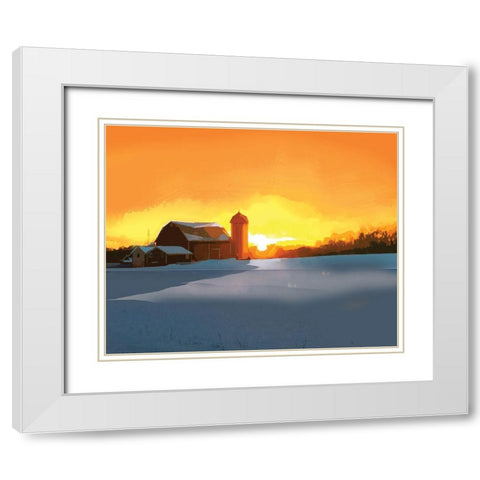 Winter Barn at Sunset White Modern Wood Framed Art Print with Double Matting by P.S. Art