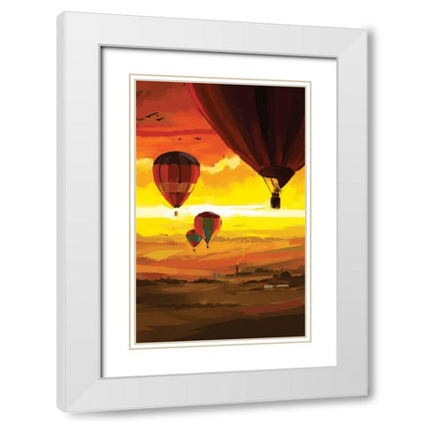 Hot Air Balloons White Modern Wood Framed Art Print with Double Matting by P.S. Art