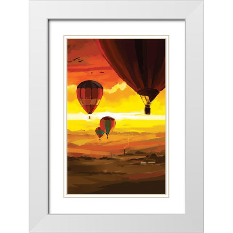 Hot Air Balloons White Modern Wood Framed Art Print with Double Matting by P.S. Art